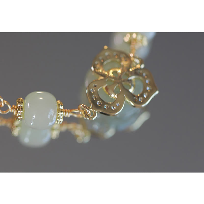 14K Gold Plated Hetian Jade Rose Flower Luck Bracelet