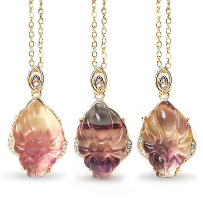 20mm Fluorite Nine-Tailed Fox Protection Necklace