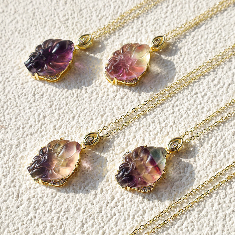 20mm Fluorite Nine-Tailed Fox Protection Necklace