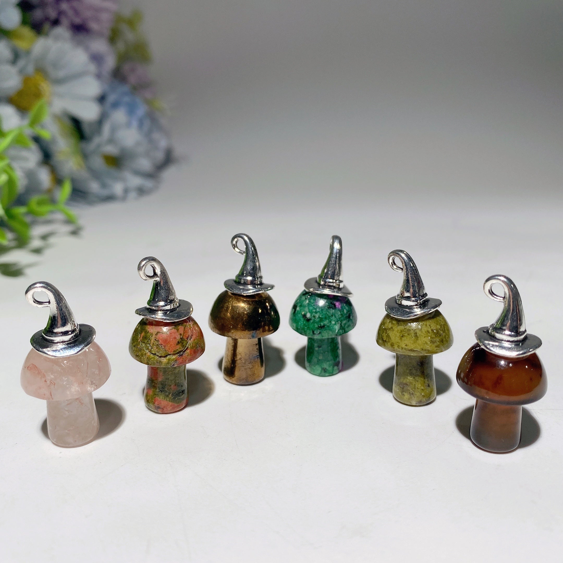 20mm Mixed Crystal Healing Mini Mushroom Pendant