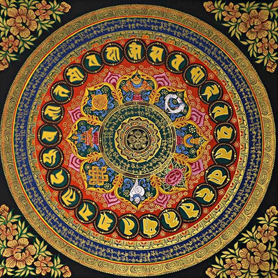 21.65 inch Tibetan Thangka Painting Om Mani Padme Hum Scripture Decoration