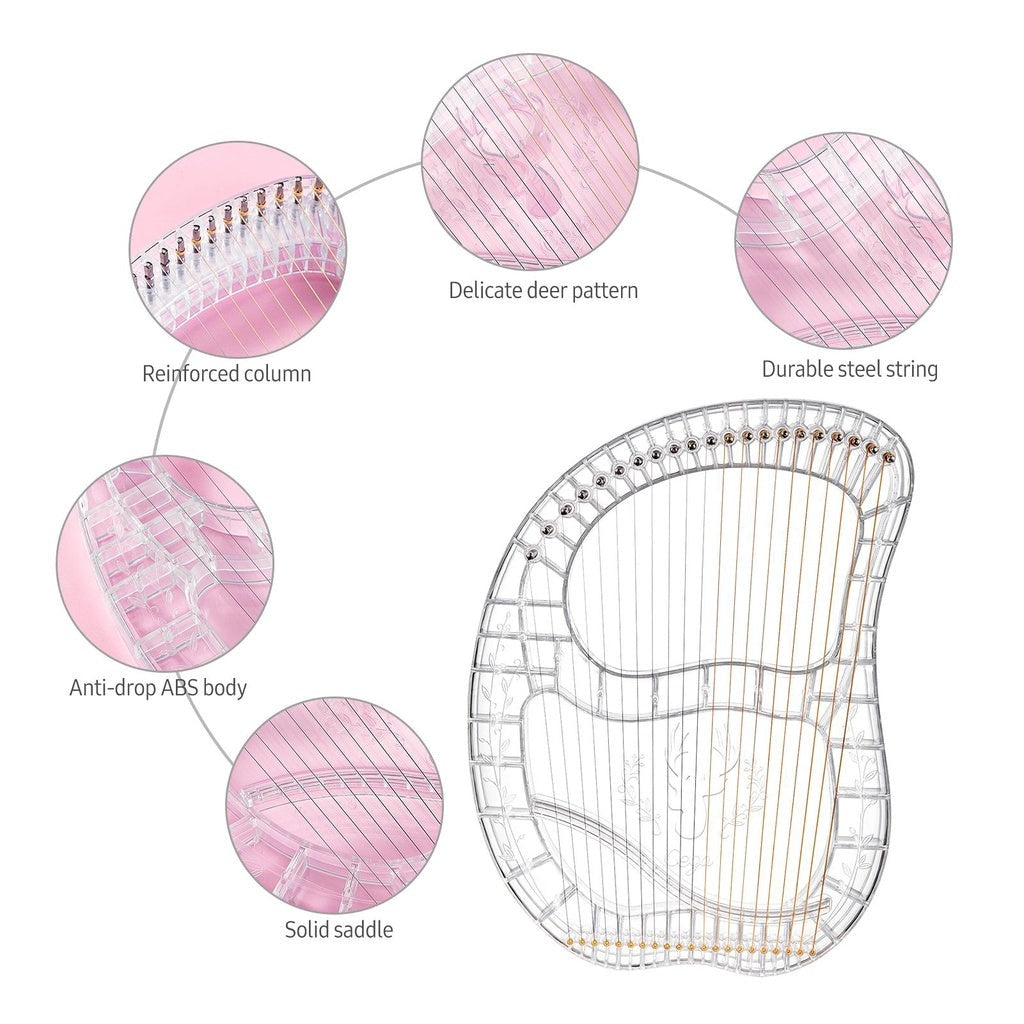 21-String Crystal Lyre Harp Instrument ABS-PC