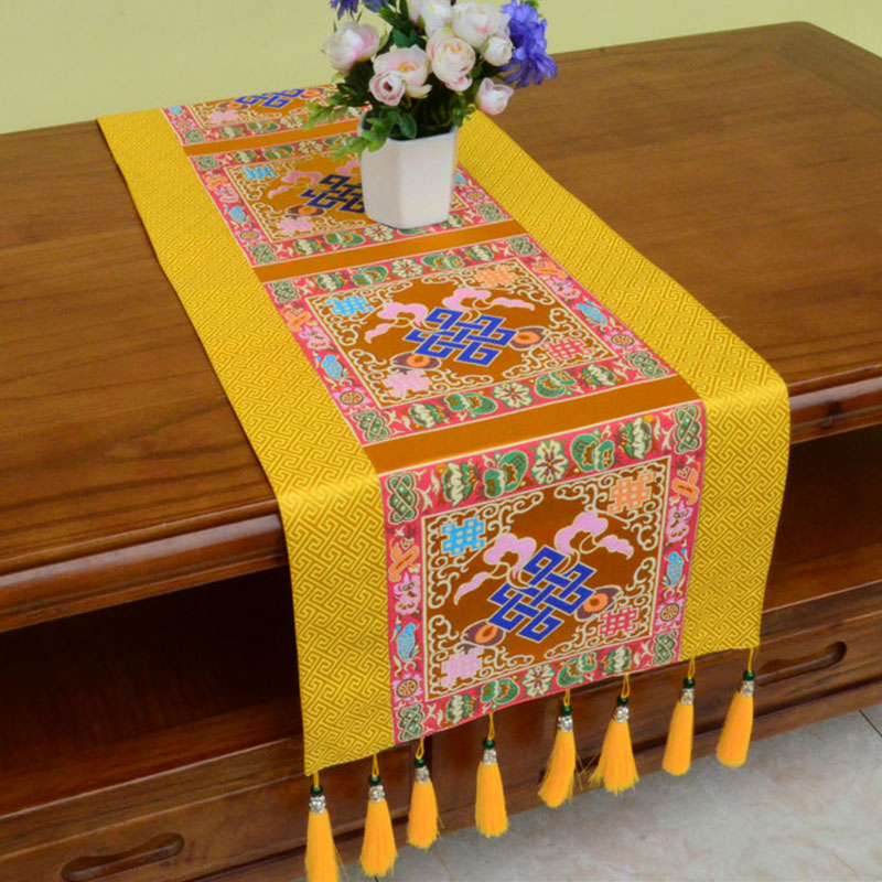 Meditation Altar Mat with Tibetan Vajra and Auspicious Symbols, 95x33cm
