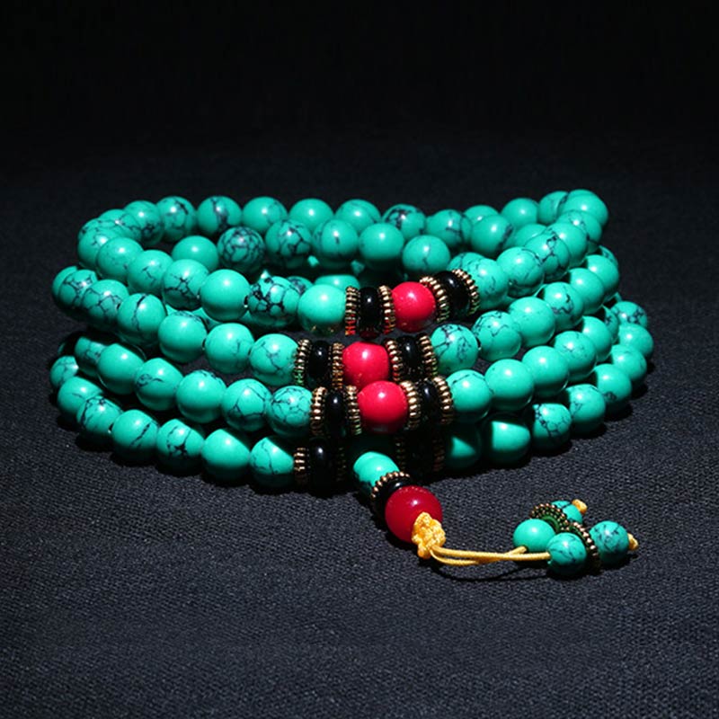 6mm Tibetan Turquoise Healing Mala Bracelet for Balance