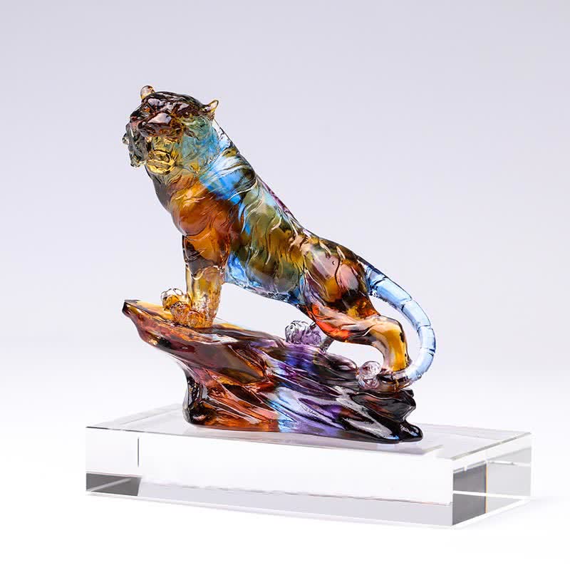 Handmade Liuli Crystal Tiger Art Piece | Protection Decor