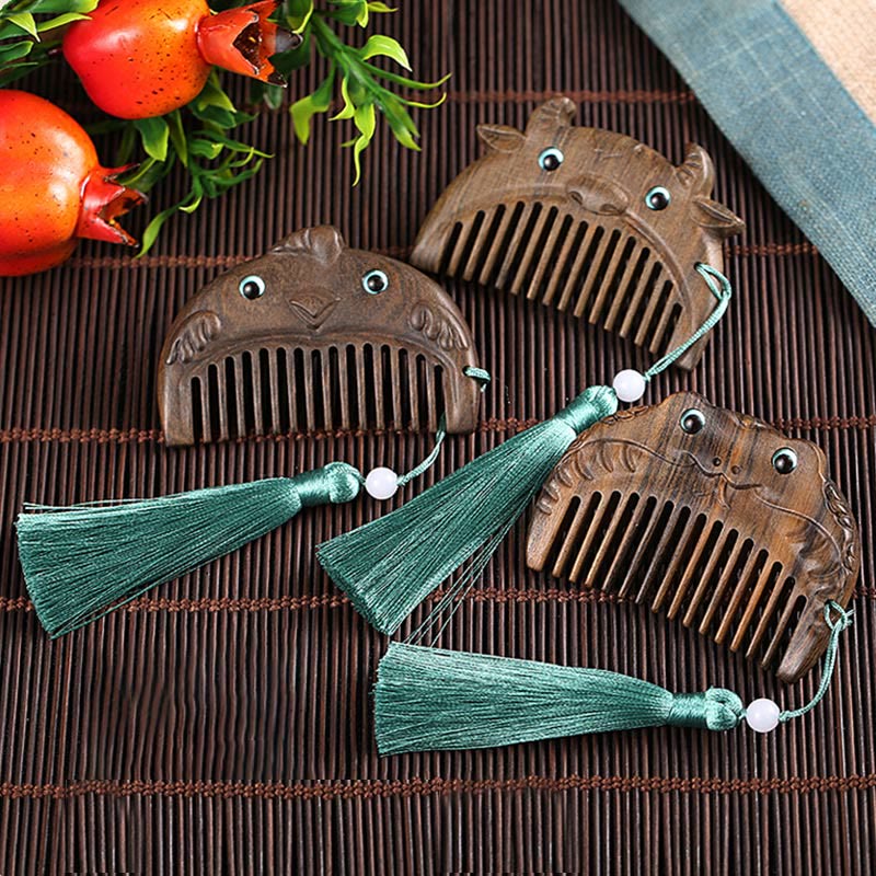 Chinese Zodiac Green Sandalwood Mini Peace Comb