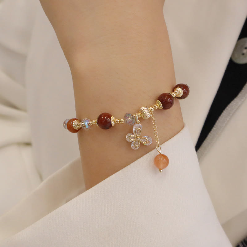 Rutilated Quartz Fu Lu Shou Wealth Butterfly Bracelet