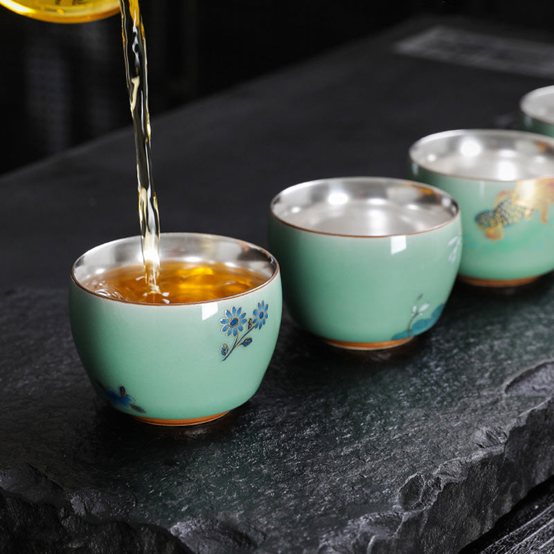 120ml Ceramic Tea Cup with Butterfly & Lotus Designs for Zen Decor