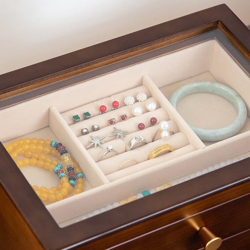 Three Layers Solid Wood Jewelry Box with Drawer | Spiritual Storage