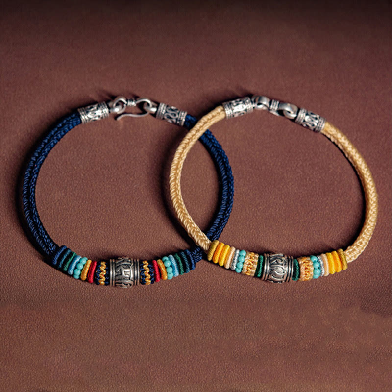 Om Mani Padme Hum Silver Bracelet | Tibetan Purity Braided