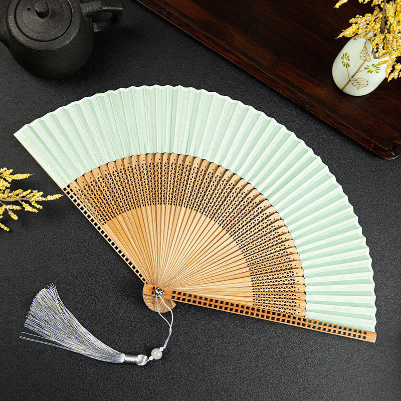 21cm Chinese Folding Fan with Crane & Auspicious Clouds Design