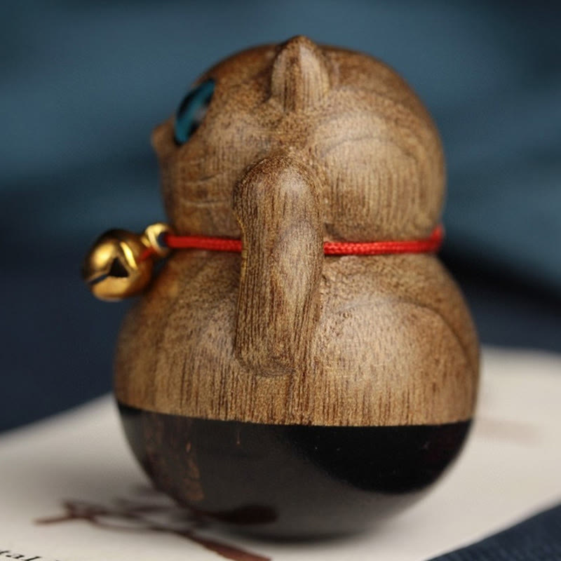 Phoebe Zhennan Wood Mini Lucky Cat Blessing Statue