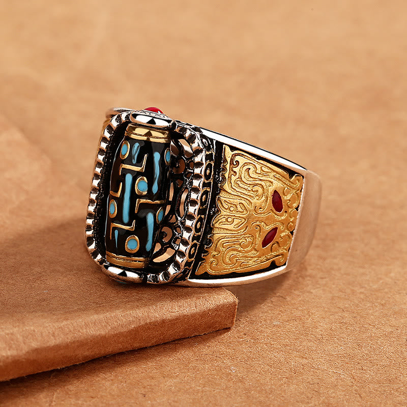 Nine-Eye Dzi Bead Wealth and Protection Spiritual Ring