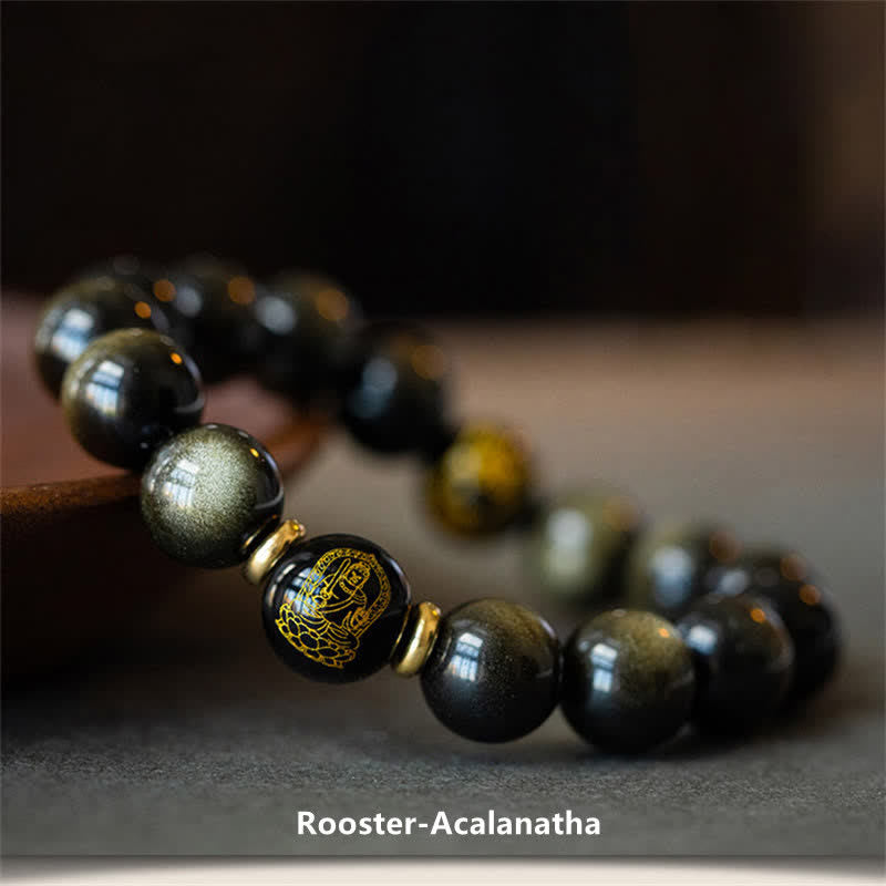 Gold Sheen Obsidian Chinese Zodiac Protection Bracelet 12mm