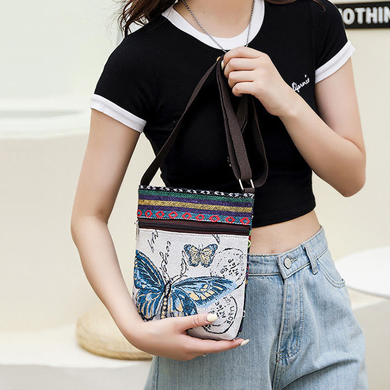 Elephant Butterfly Embroidered Spiritual Canvas Tote Bag