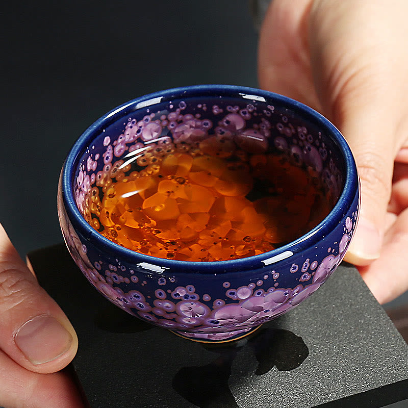 Colorful Iris Flowers Jian Zhan Teacup 110ml Ceramic