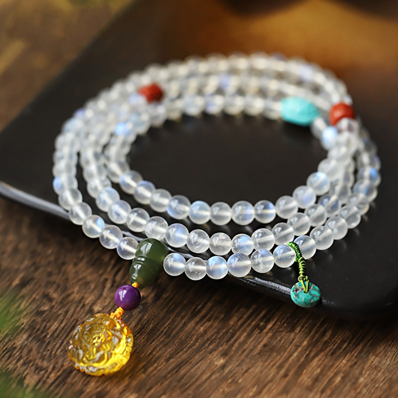 108 Beads Moonstone Lotus Healing Bracelet 6mm Mala