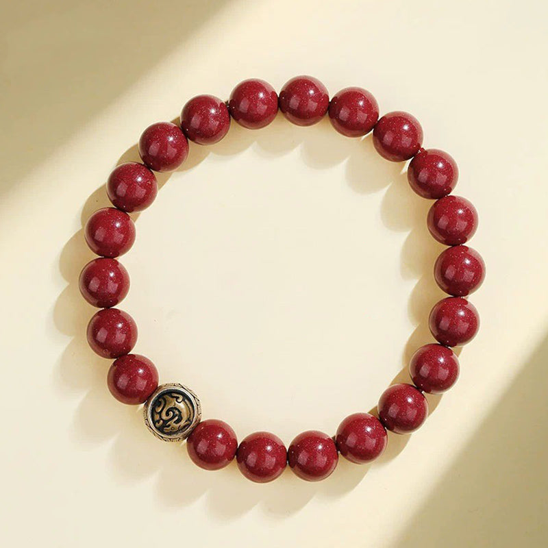 8mm Sterling Silver Cinnabar Four Beasts Blessing Bracelet