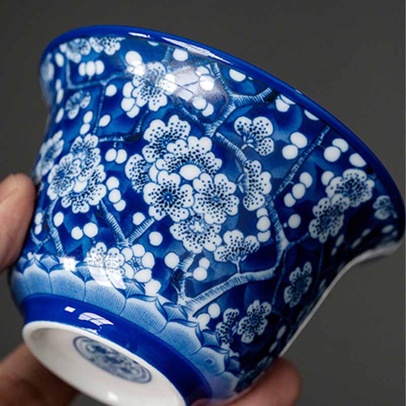 Plum Blossom Blue & White Porcelain Ceramic Gaiwan 185ml Tea Cup