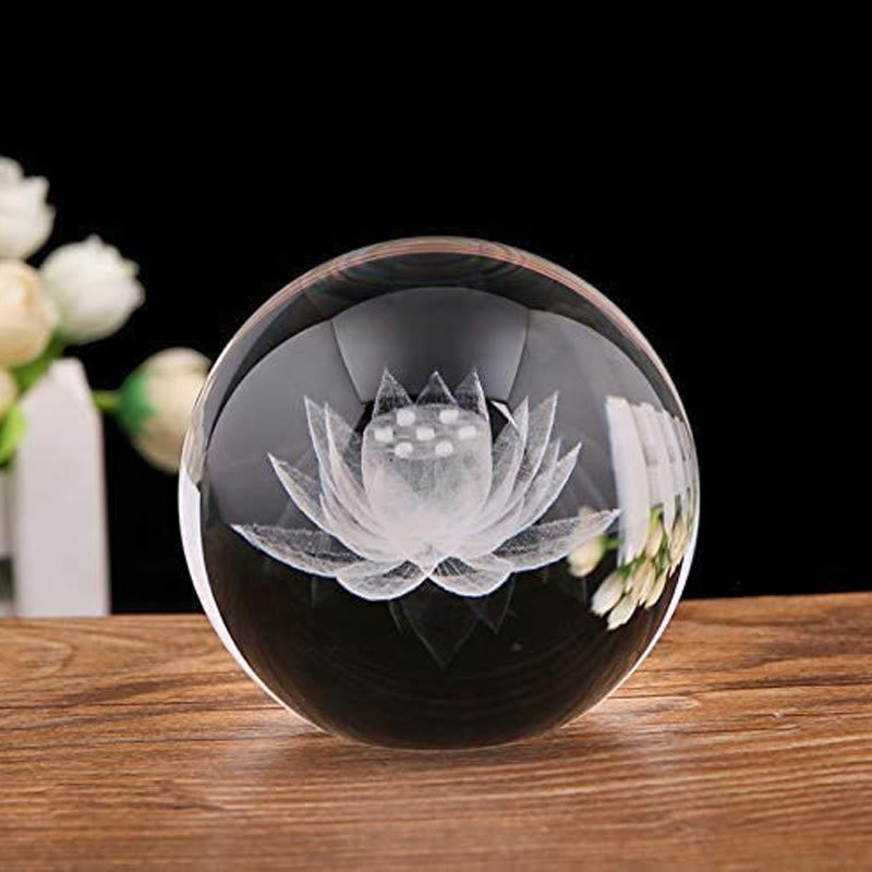 White Crystal Zen Decor with Dragon & Lotus Symbols