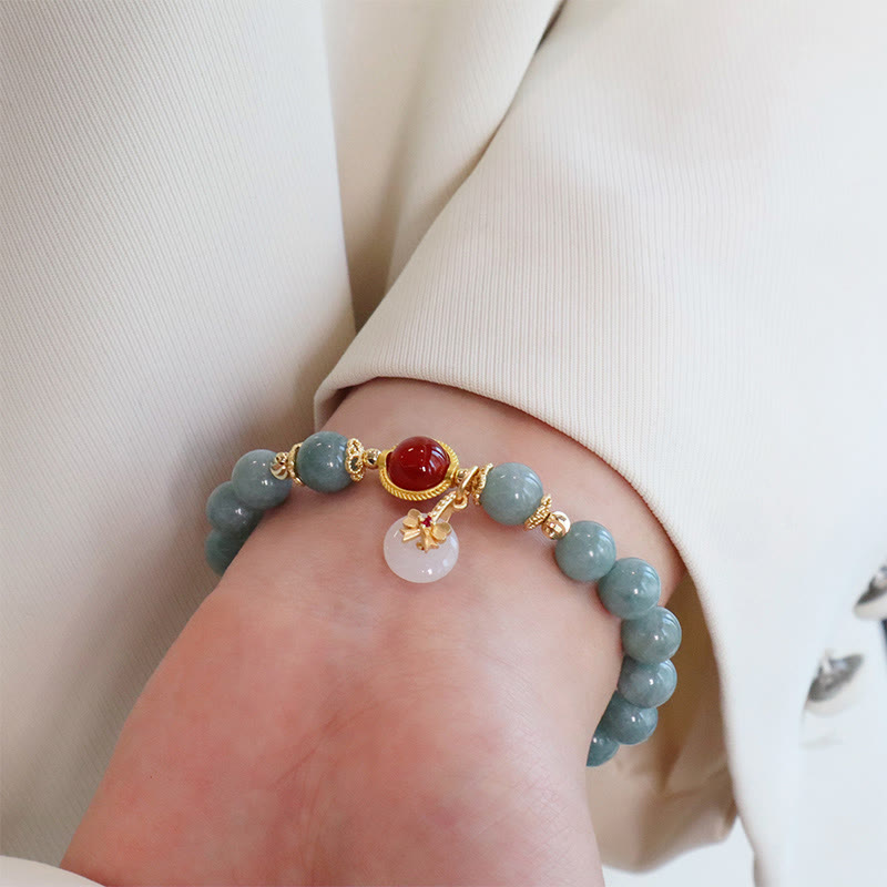 8mm Natural Jade Red Agate Luck Bracelet Bow Tie Design
