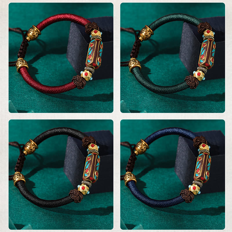 Unisex Tibetan Turquoise Om Mani Padme Hum Strength Bracelet