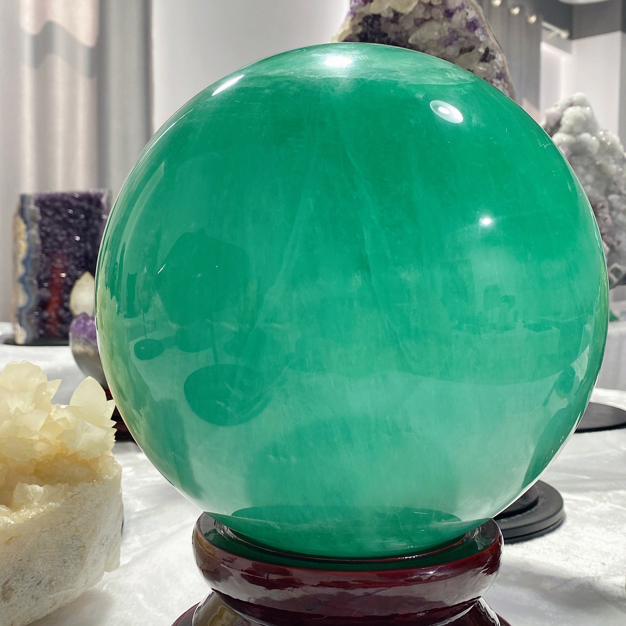 22cm Blue Green Fluorite Crystal Sphere with Stand