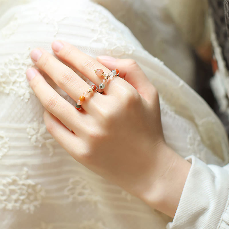 14k Gold Plated Peach Moonstone Fu Lu Shou Ring for Happiness