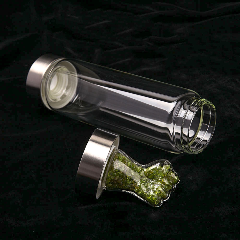 23.5cm Peridot Crystal Infused Glass Water Bottle