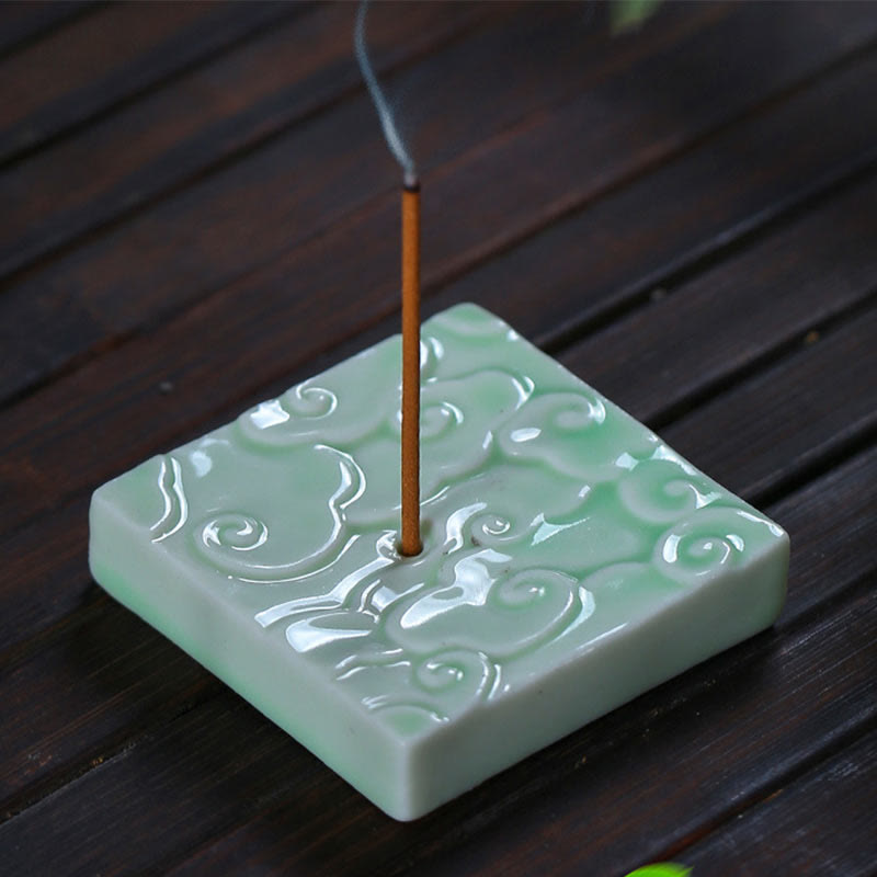 Mini Ceramic Incense Burner with Auspicious Cloud Design