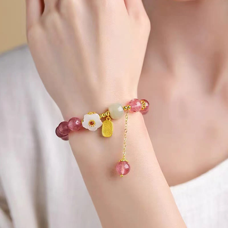 Strawberry Quartz Fu Character Healing Bracelet