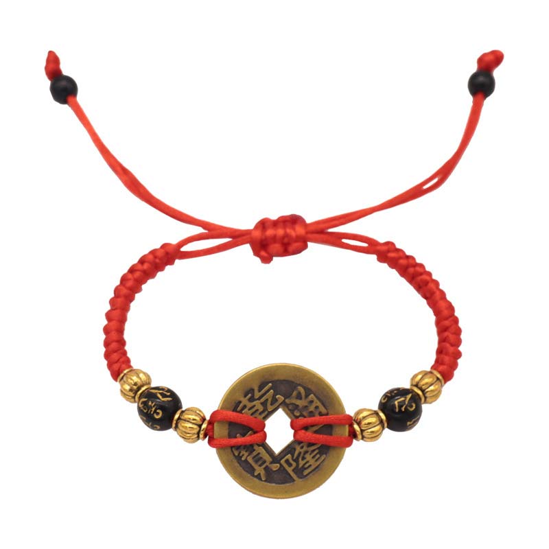 Copper Coin Red String Bracelet for Protection & Wealth