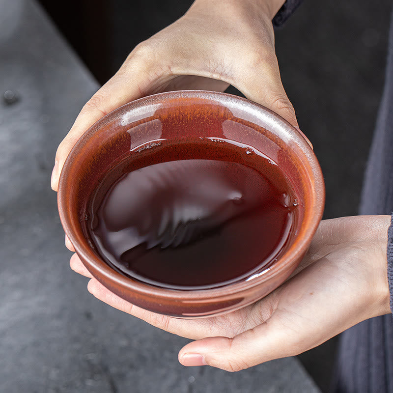 Vintage Red Brown Chinese Jianzhan Porcelain Teacup for Zen Decor