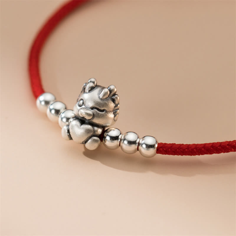 23cm Sterling Silver Dragon Luck Red String Bracelet