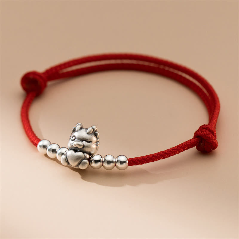 23cm Sterling Silver Dragon Luck Red String Bracelet
