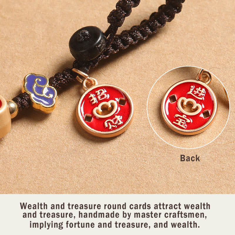 Ebony Wood Lucky Cat Key Chain with Auspicious Cloud Charm