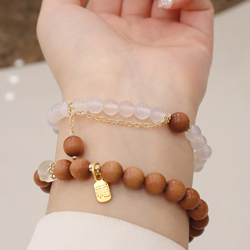Sandalwood Cat's Eye Fu Charm Protection Bracelet