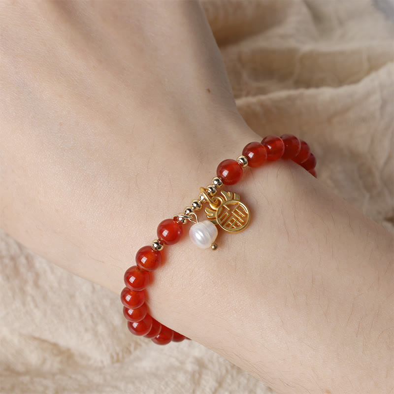 Year of the Dragon Red Agate Jade Peace Buckle Bracelet
