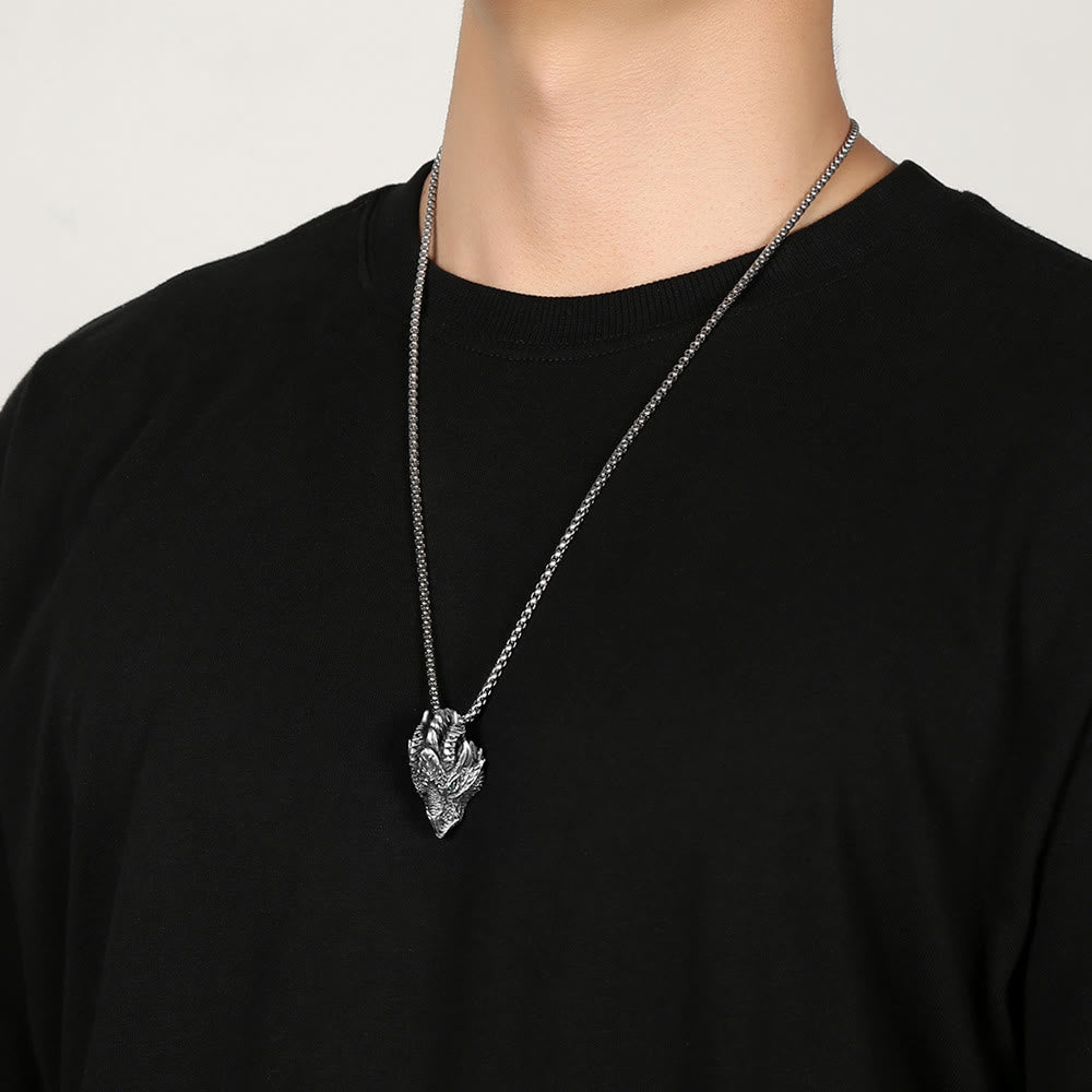 Pure Tin Dragon Head Protection Necklace Pendant
