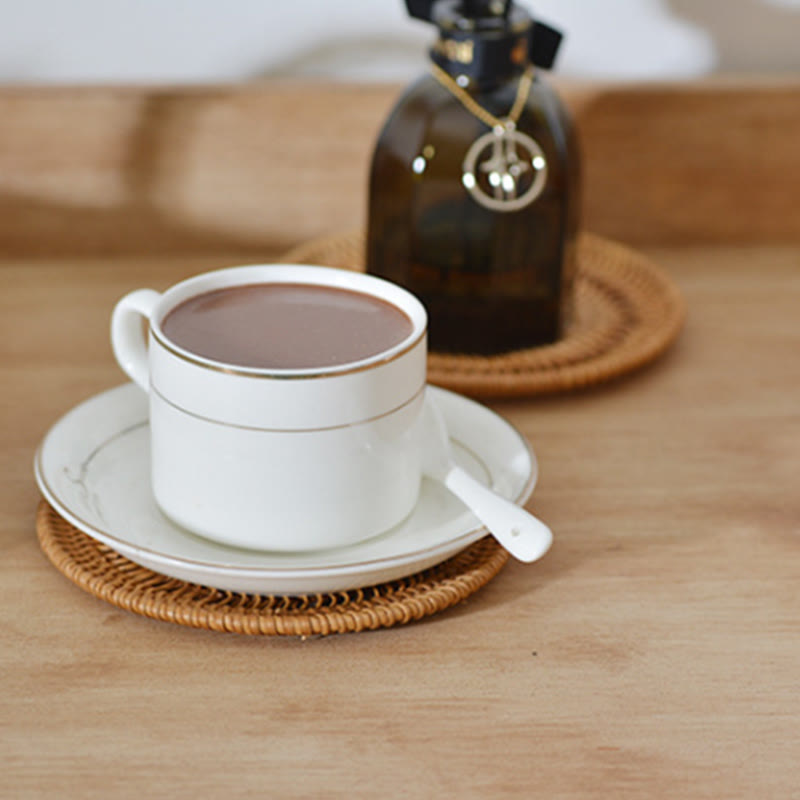 Ceramic Flower Pattern Rattan Cup Mat | 10cm Coaster