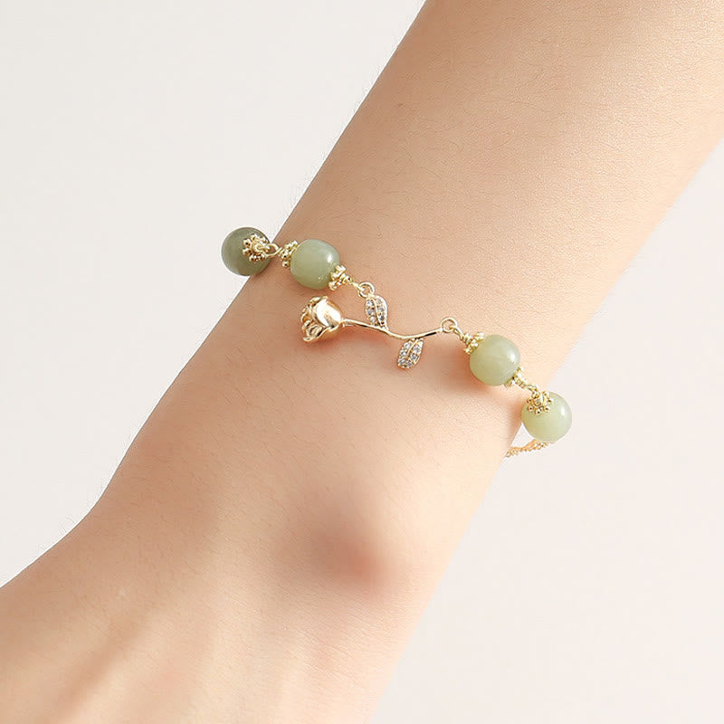Hetian Jade 14K Gold Plated Luck Chain Bracelet