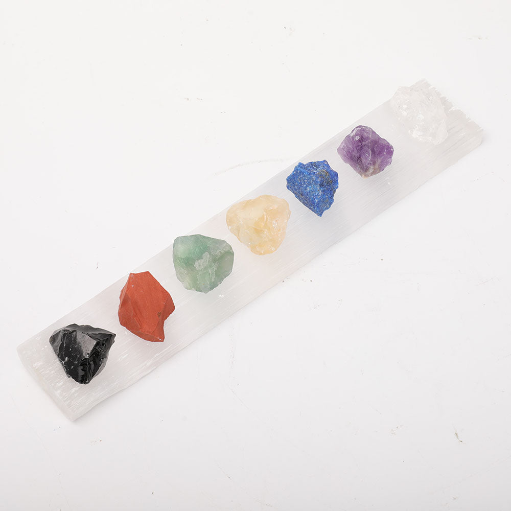 24cm Selenite Wand with Raw Chakra Stones for Healing