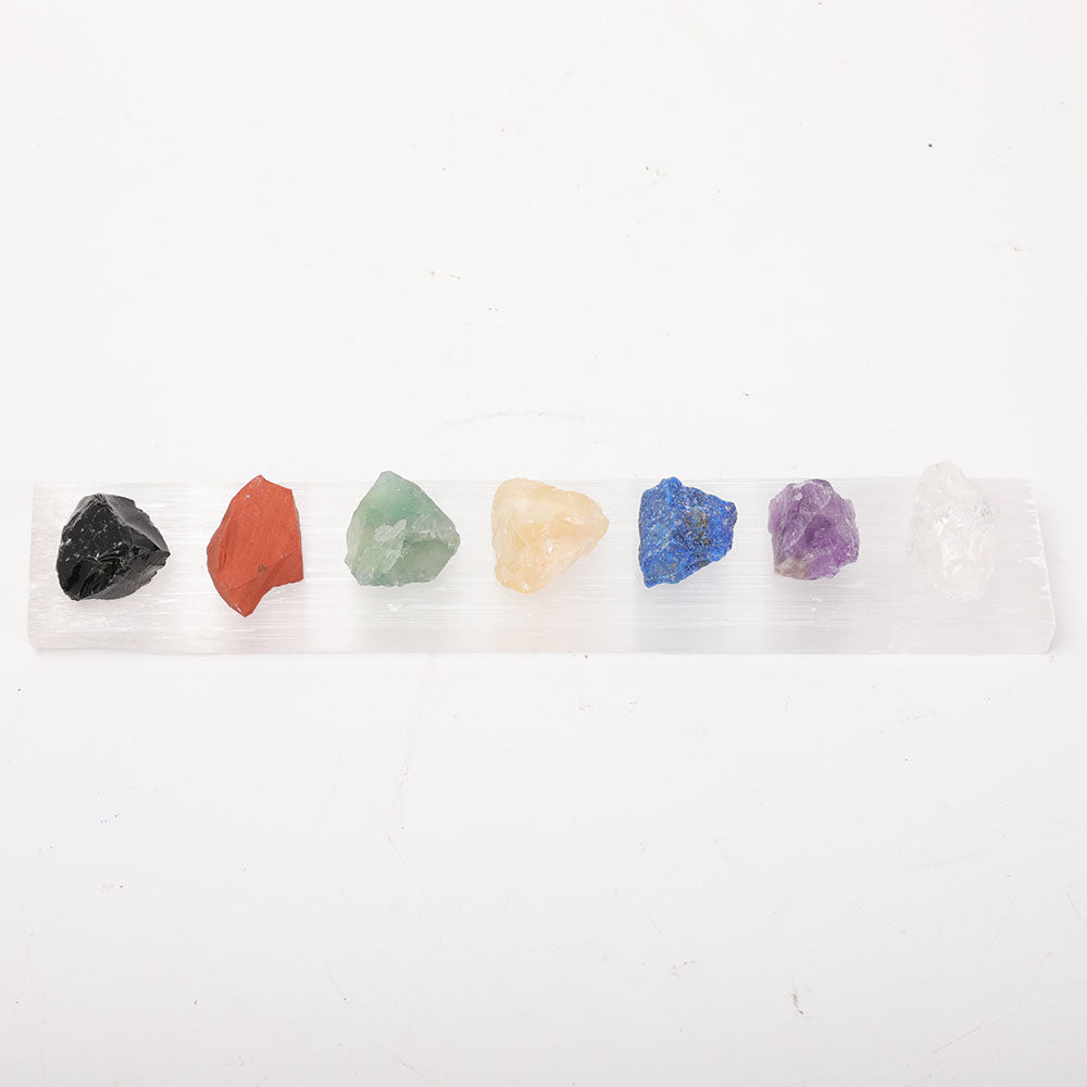 24cm Selenite Wand with Raw Chakra Stones for Healing