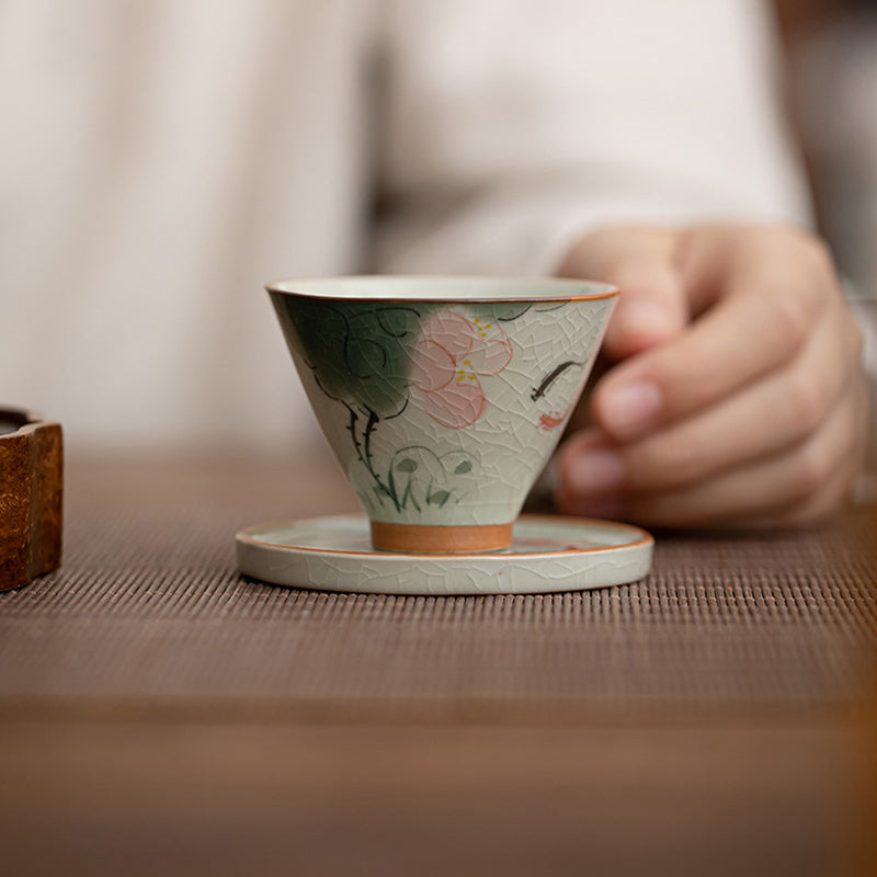 50ml Ceramic Teacup with Koi Fish Lotus Design for Meditation