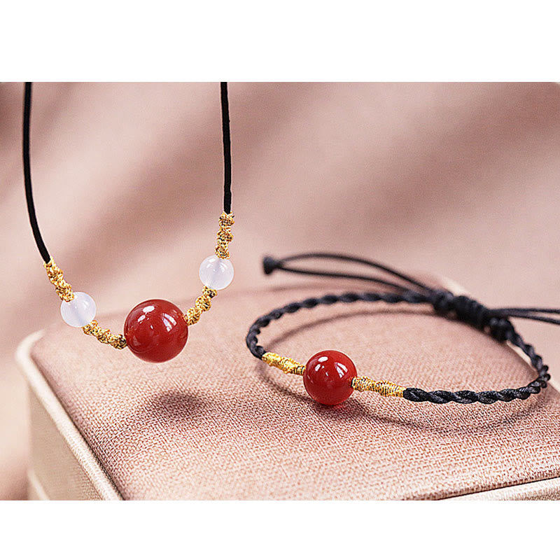 Red Agate Chalcedony Bracelet Necklace for Confidence & Harmony