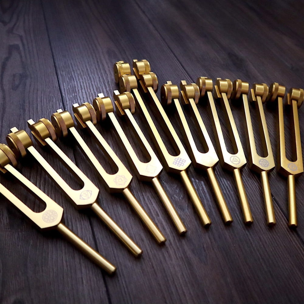 24K Gold 8pc Chakra Tuning Fork Set - Root to Crown Healing - On sale