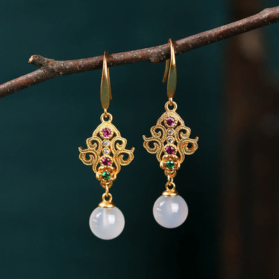 24K Gold Plated Chalcedony Spiritual Dangle Earrings