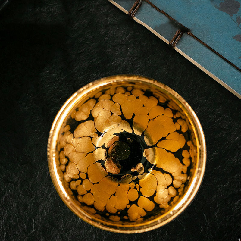 24K Gold Spot Pattern Jianzhan Ceramic Tea Cup Bowl
