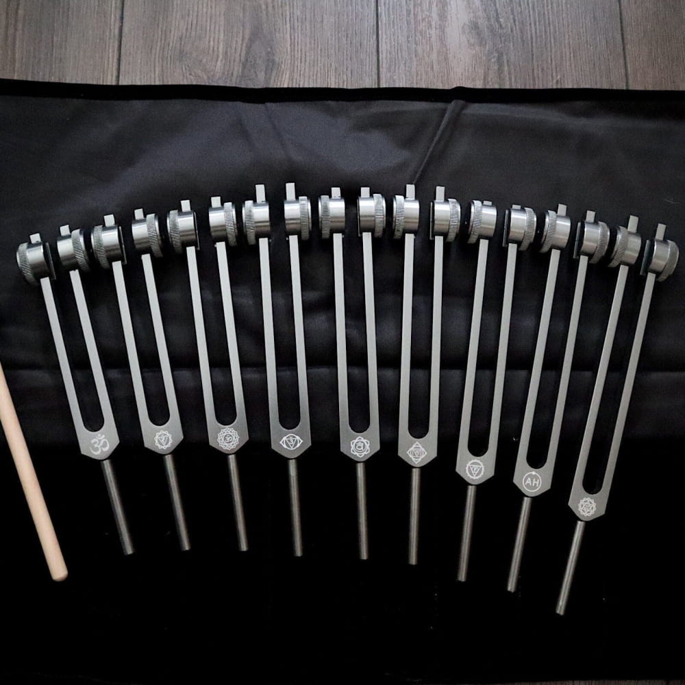 .25 Solfeggio Tuning Fork Set - 9pc Chakra Engram Series - No Activator / Black Carry Bag