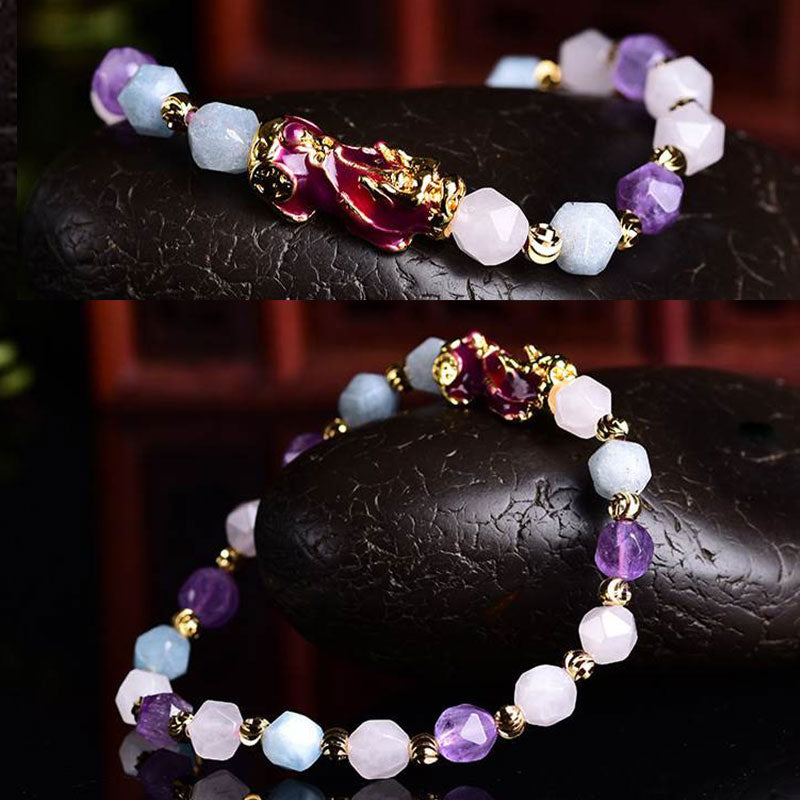 Amethyst Pixiu Charm Bracelet 6mm Spiritual Healing Jewelry